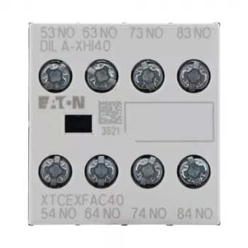 Eaton DILA-XHI40 palīgkontaktu bloks, 4 NO, priekšējā montāža, skrūvju spailes, melns/balts 276428