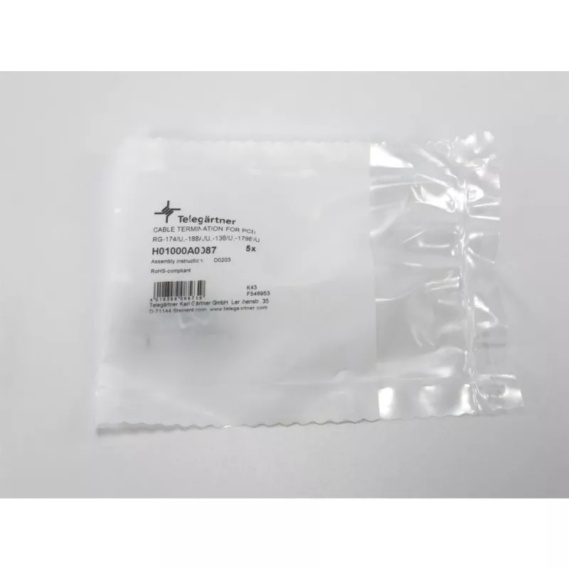 Telegärtner G07 PCB koaksiālais savienotājs, lodēšana/kniedēšana, 50 Ohm, zelta pārklājums, RG-316/U, 5 gab. H01000A0087