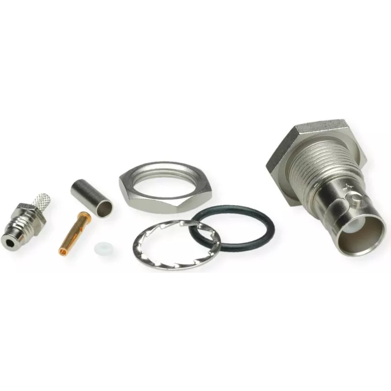 Telegärtner BNC panelē montējams ligzda Crimp/Crimp 50 Ohm RG-316/U, niķelis/zelts