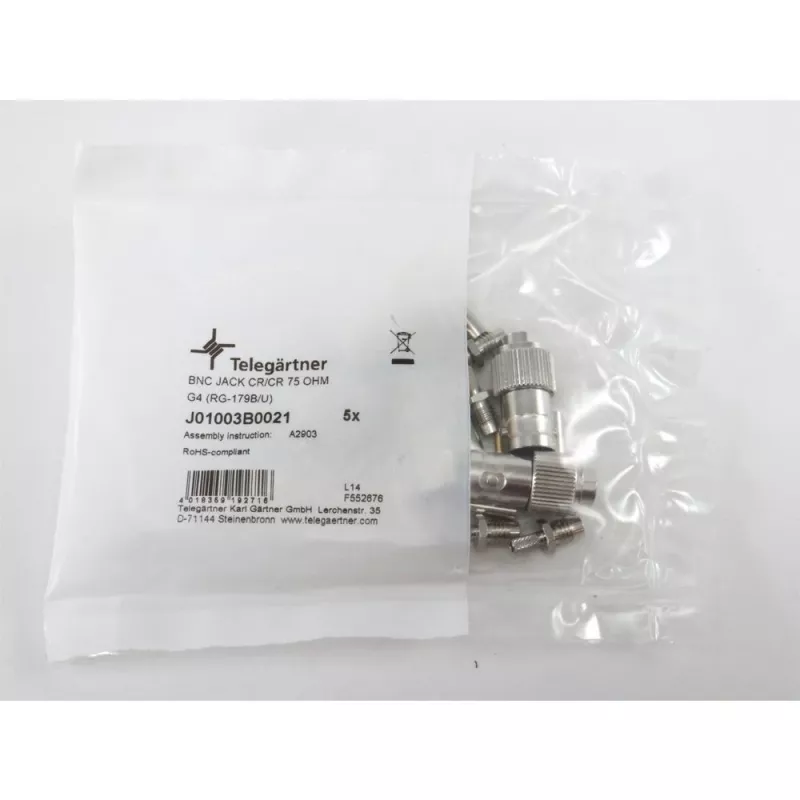 Telegärtner BNC kabeļa ligzda ar presēšanas (crimp) montāžu G04 75 Ohm RG-179B/U kabelim, 5 gab. J01003B0021