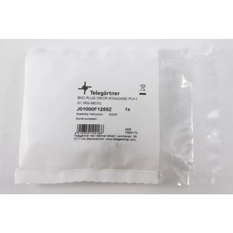 Telegärtner BNC kabeļa spraudnis Crimp G01 50 Ohm, Crimp/Crimp, Standard, A0205, G01 (RG-58 C/U), YR23092 Belden - 1 gabals (J01000F1255Z)