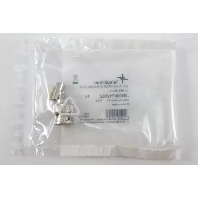 Telegärtner BNC kabeļa spraudnis Crimp G01 50 Ohm, Crimp/Crimp, Standard, A0205, G01 (RG-58 C/U), YR23092 Belden - 1 gabals (J01000F1255Z)
