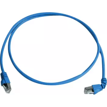 Telegärtner Cat 6A S/FTP komutācijas kabelis, PiMF, zils, 2,0 m, viens gals 90° leņķī L00001A0159