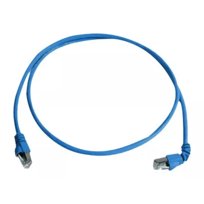 Telegärtner Cat 6A S/FTP komutācijas kabelis, PiMF, zils, 2,0 m, viens gals 90° leņķī L00001A0159