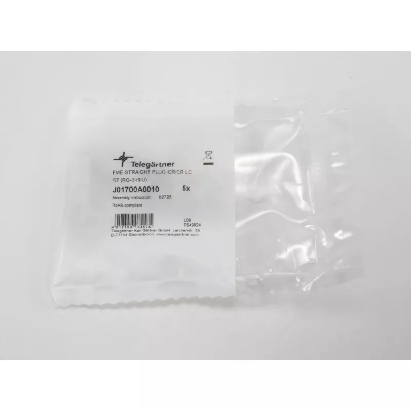 Telegärtner FME kabeļa spraudnis crimp G07 crimp/crimp, zemas izmaksas, 15 dB / 2 GHz, B2725, G07 (RG-316/U) - 5 gabali J01700A0010