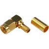 TELEGÄRTNER RP-SMA leņķa savienotājs ar presēšanas kontaktu RG-58C/U kabelim, 50 Ohm, zeltīts