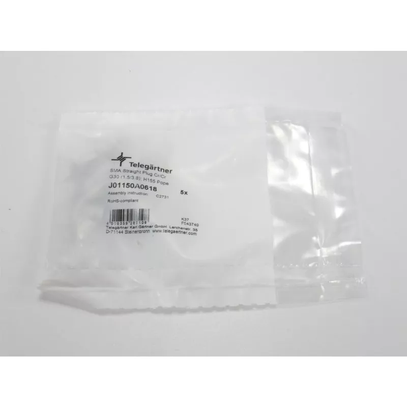 Telegärtner SMA taisns kontaktdakša crimp G30 (1.5/3.8), H 155, Low Loss 1.4/3.8 crimp/crimp koaksiālais savienotājs J01150A0618