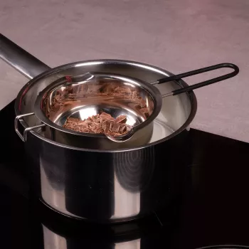 Lurch nerūsējošā tērauda bain-marie kausēšanas bļoda, sudraba, 11 cm diametrs, 350 ml, ar izliešanas snīpi un katla malas āķi (70276)
