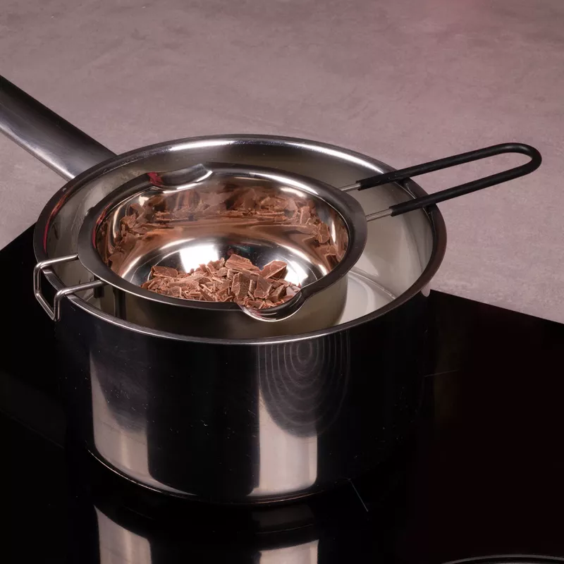 Lurch nerūsējošā tērauda bain-marie kausēšanas bļoda, sudraba, 11 cm diametrs, 350 ml, ar izliešanas snīpi un katla malas āķi (70276)