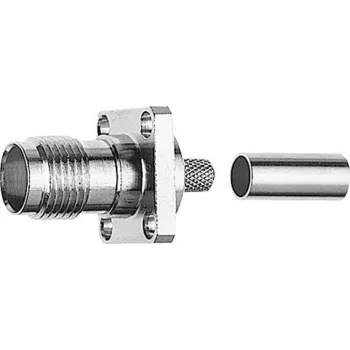 Telegärtner TNC ligzdas savienotājs ar flanšu stiprinājumu, 50 Ohm, crimp/crimp RG-58 C/U kabelim, niķelis/zelts, 1 gab. J01011A0045