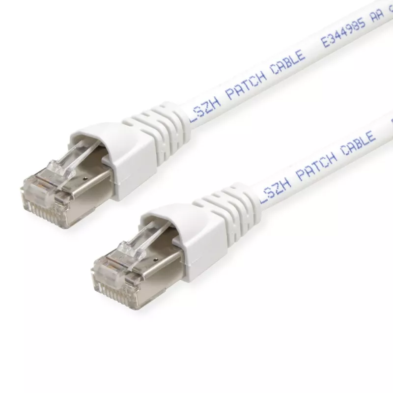 Telegärtner MP8 FS 500 Cat 6a S/FTP komutācijas kabelis, RJ45 uz RJ45, 1,5 m, balts, bez halogēniem, formēts L00001A0171