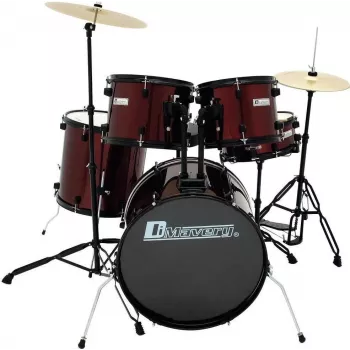 Dimavery DS-200 bungu komplekts Wine Red ar basu bungu pedāli un šķīvjiem