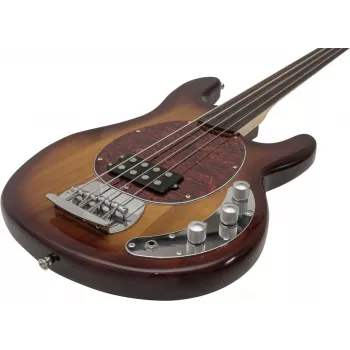 DIMAVERY MM-501 elektriskā basģitāra, bezdelīgu (fretless), tabakas krāsā 26222080
