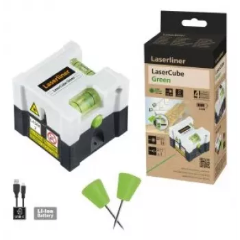 Laserliner LaserCube zaļais krustlīniju lāzers ar pašizlīdzināšanos, 10 m, 515 nm, magnētisks stiprinājums 081.109E