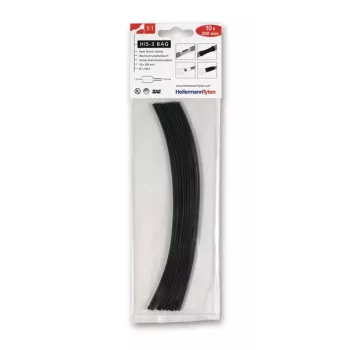 HellermannTyton HIS-3-BAG-1.5/0.5 termiski saraukošā caurule 3:1, melna, 1,5mm uz 0,5mm, 20cm, 10 gabali 308-30151