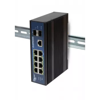 ALLNET ALL-SGI8010PDM Industriālais pārvaldāmais Layer2+ 10 portu Gigabit PoE komutators, 7x PoE+ 2x SFP 1x PD, bezventilatora IP40
