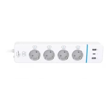 ALLNET ESP32 WiFi viedais pagarinātājs ALL3079-4, 4 AC kontaktligzdas, 2x USB-A un 1x USB-C, enerģijas patēriņa uzskaite