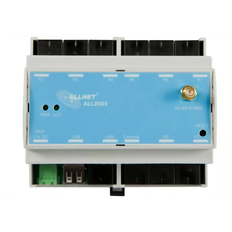 ALLNET ALL3505v2 IP Ēku automatizācijas kontrolieris ar 8 sensoru portiem, DIN sliedes montāža