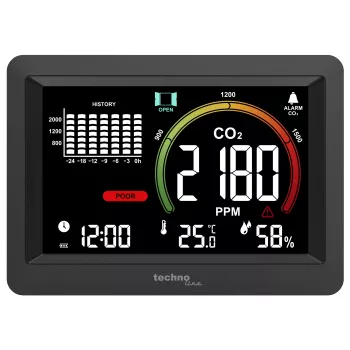 Technoline WL1028 CO2 monitors ar gaisa kvalitātes kontroli un trauksmes signālu, melns