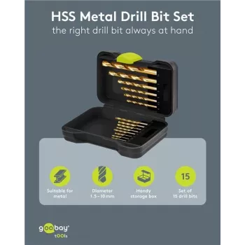 Goobay 77850 HSS metāla urbju komplekts, 15 gab., 1,5–10 mm, DIN 338, uzglabāšanas kārbā