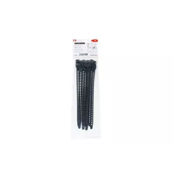 HellermannTyton SOFTFIX® atkārtoti aizverams saišķu savilcējs 260 mm x 11 mm, melns, 8 gab. 115-11270