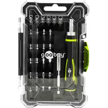 GOOBAY TOOLS 77840 precīzo skrūvgriežu komplekts ar 35 uzgaļiem, S2 tērauds, alumīnija rokturis, elektronikai