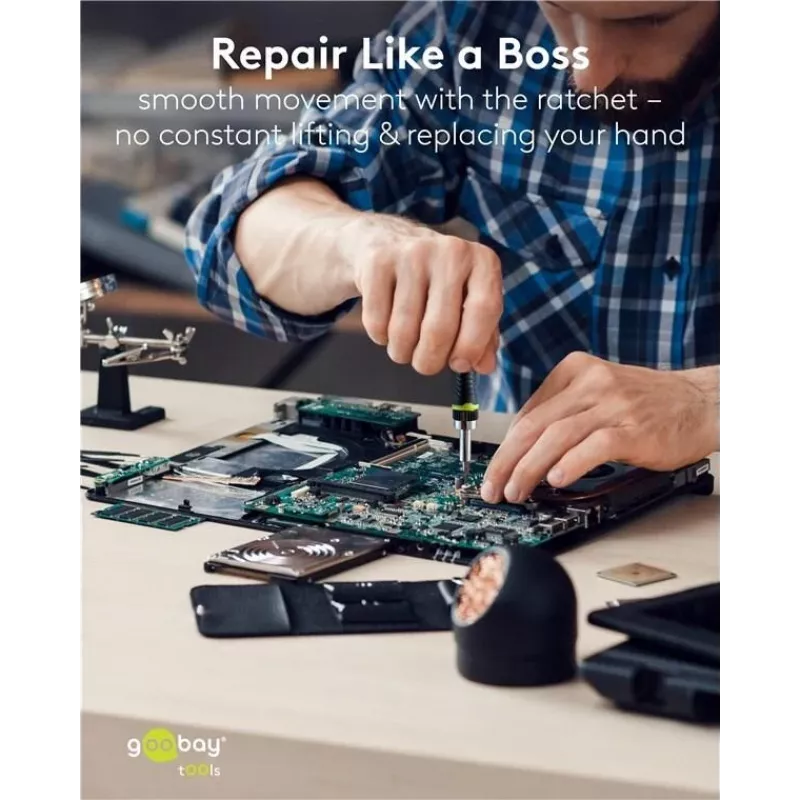 GOOBAY TOOLS 77840 precīzo skrūvgriežu komplekts ar 35 uzgaļiem, S2 tērauds, alumīnija rokturis, elektronikai
