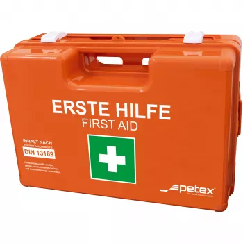 PETEX 43924135 DIN 13157 pirmās palīdzības aptieciņa, oranža, 280 x 115 x 200 mm, montējama pie sienas, ABS plastmasa, birojiem, darbnīcām, maziem uzņēmumiem, izglītības iestādēm