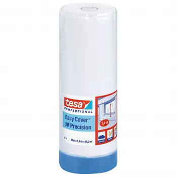 tesa Easy Cover® universālā maskēšanas plēve ar integrētu kreppapīra līmlenti, 33 m x 1400 mm, caurspīdīga plēve, dzeltena lente 04411-00001-00