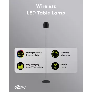 Goobay bezvadu LED grīdas lampa, izmērs XL, 122 cm, RGBW, melna 76573