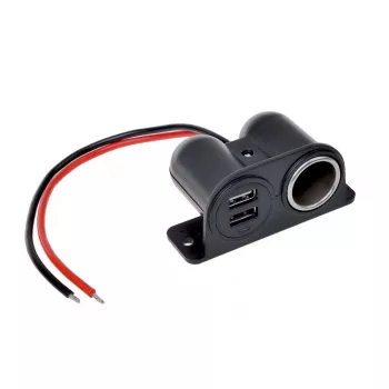 IWH 12/24V transportlīdzekļa barošanas ligzda ar 2 USB portiem, kopējā jauda 4,2A (019010)