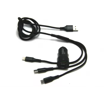 IWH Dual USB Auto Lādētājs 3-in-1 12/24V 3.4A Melns (19061)