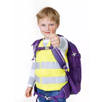 IWH 453502 Bērnu augstas redzamības drošības veste EN 1150, fluorescējoši dzeltena, ar āķu un cilpu aizdari, unisex