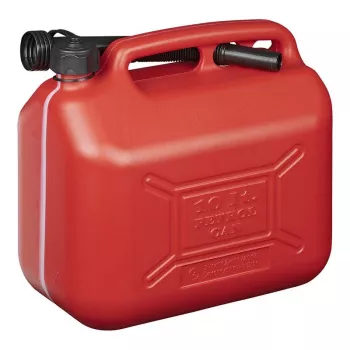 IWH 087695 10 L sarkans HDPE degvielas kanistrs ar elastīgu uzgali un bērnu drošības slēgu