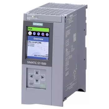Siemens SIMATIC S7-1500 drošības CPU 1515F-2 PN, 500 KB programmas / 3 MB datu atmiņa, 2 PROFINET saskarnes, iebūvēts displejs 6ES75152FN030AB0