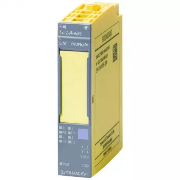 Siemens SIMATIC ET 200SP drošības analogā ieeja F-AI 4xI (0)4..20mA HF, 4 kanāli, 16 bitu, SIL 3, PL e, 20 mm platums, 6ES7136-6AA00-0CA1