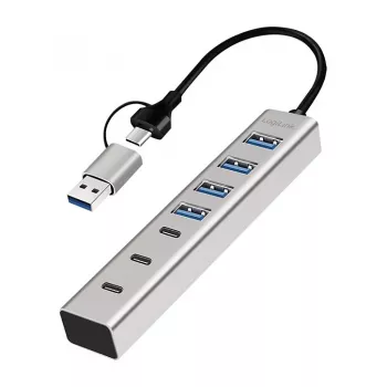 LogiLink USB 3.0 centrmezgls, 7 porti, 4x USB-A 3x USB-C, alumīnija korpuss