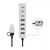 LogiLink USB 3.0 centrmezgls, 7 porti, 4x USB-A 3x USB-C, alumīnija korpuss