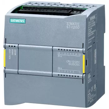 Siemens SIMATIC S7-1200F CPU 1212 FC kompaktais procesors, 8 DI/4 DO/2 AI, PROFINET, 100 KB programmas atmiņa, DC/DC/DC, drošības funkcijas 6ES72121AF400XB0