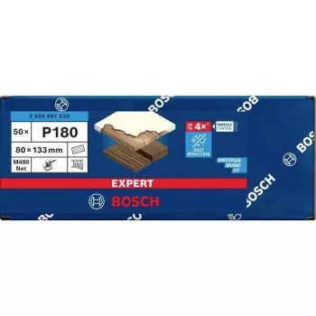 Bosch Expert M480 Net slīpēšanas tīkls orbitālajiem slīpmašīnām, 180 graudainība, 133 mm x 80 mm, 50 gab. 2608901633