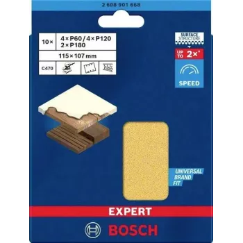 Bosch 2608901668 slīppapīrs ekscentriskajai slīpmašīnai, 10 gab., graudainība 60/120/180, 107 x 115 mm