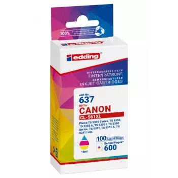 EDDING EDD-637 trīs krāsu tintes kasetne, saderīga ar Canon CL-561XL (augsta raža, 12,8 ml, 300 lappuses)