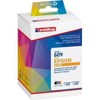 Edding EDD-609 saderīgs 5 kārtridžu tintes komplekts Epson 202XL (melns, foto melns, ciāna, fuksīna, dzeltena) 18-609-01