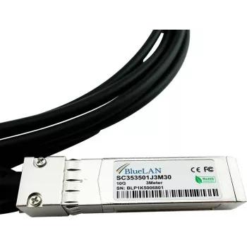 BlueLAN 10GBASE-CR pasīvais SFP+ uz SFP+ tiešā savienojuma kabelis, 3m, AWG30, saderīgs ar NVIDIA 980-9I68I-00J02A 980-9I68I-00J02A-BL