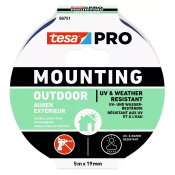 tesa Mounting PRO Outdoor 66751-00001-00 caurspīdīga montāžas lente, 5 m x 19 mm, 1 rullis