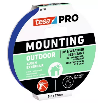tesa Mounting PRO Outdoor 66751-00001-00 caurspīdīga montāžas lente, 5 m x 19 mm, 1 rullis