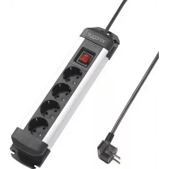 Sygonix SY-4538264 4 vietu pagarinātājs ar slēdzi, 1,5 m, melns/sudrabs