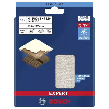 Bosch Expert M480 slīpēšanas siets orbitālajam slīpmašīnai, 3 gab., graudainība 80/120/180, 115 x 107 mm, Hook & Loop 2608901666