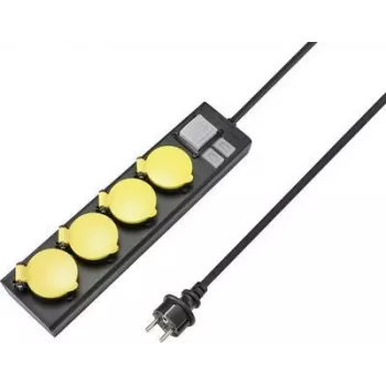 SYGONIX RF-4737806 pagarinātājs ar slēdzi, 6 Schuko kontaktligzdas, 1,5 m kabelis, melns/dzeltens