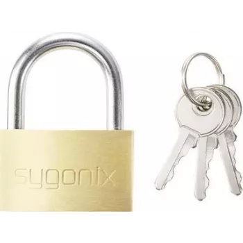 Sygonix SY-5045284 piekaramā atslēga 39,8 mm, atšķirīgi atslēgta, zelta-dzeltena, masīva misiņa, ar rūdīta tērauda sprādzi